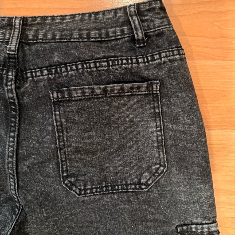 Black Acid Wash Women’s Wide Leg XL Cargo Denim Jeans High Rise Measure 33x29.5” - Picture 5 of 14